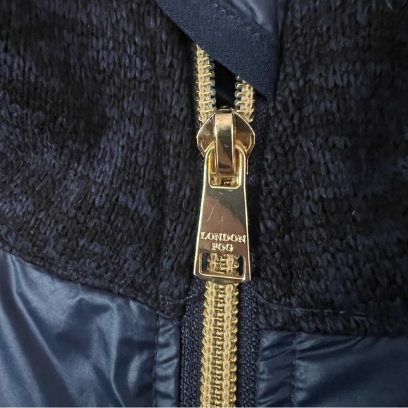 London Fog Mixed Media Down Puffer Coat Jacket XXL Navy Blue Gold Hardware 2XL - Picture 2 of 11
